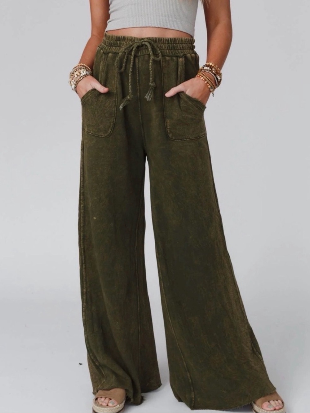 Three Bird Nest Relaxing Robin Wide Leg Pant Olive Green Size Large